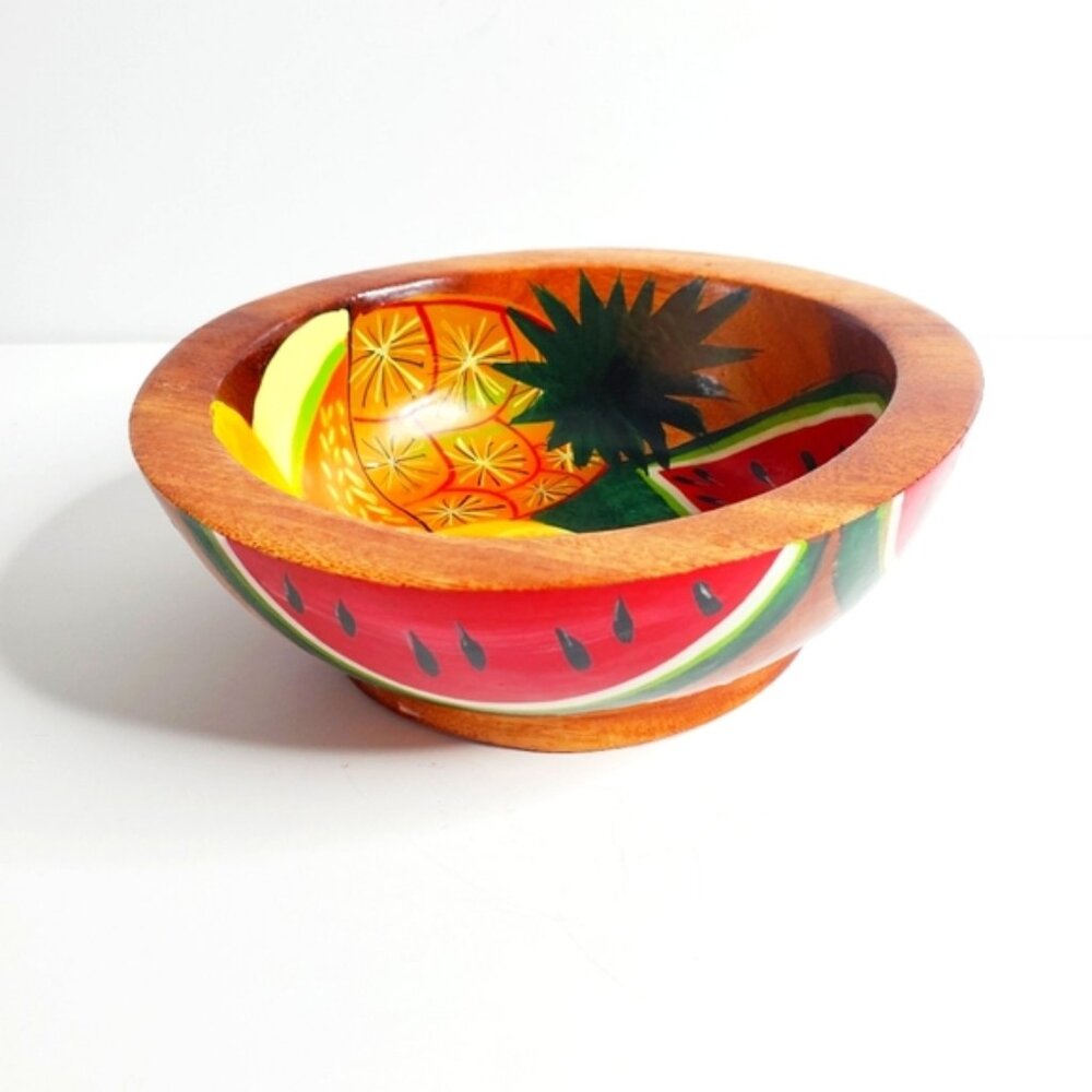 Handcrafted Vintage Wood Acapulco Mexico Tropical Fruit Bowl Trinket Dish - Picture 1 of 6